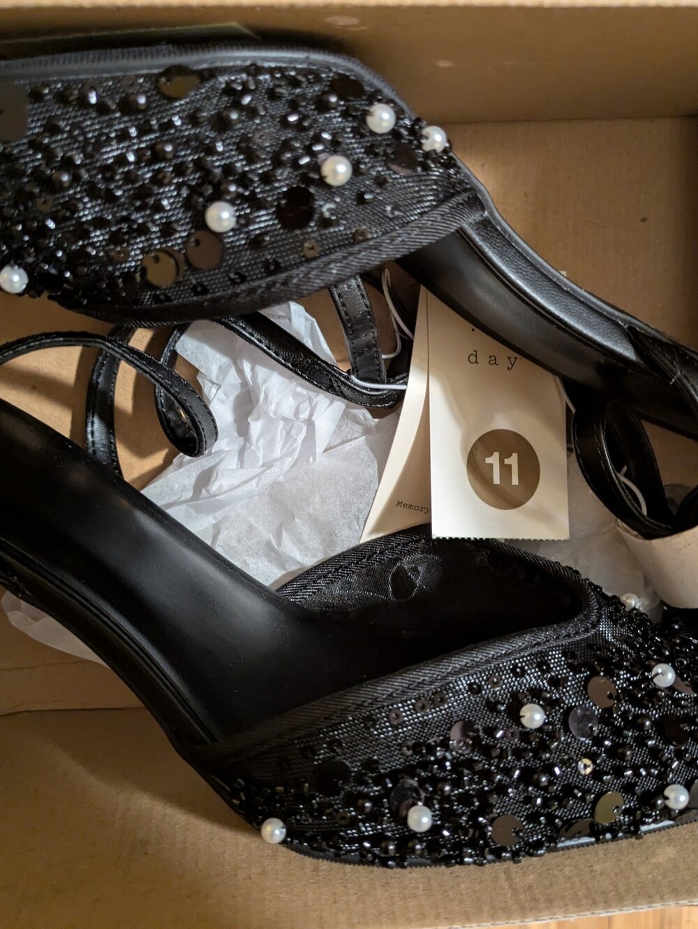 Universal Thread Black Beaded Pearl Accent Heeled Sandals